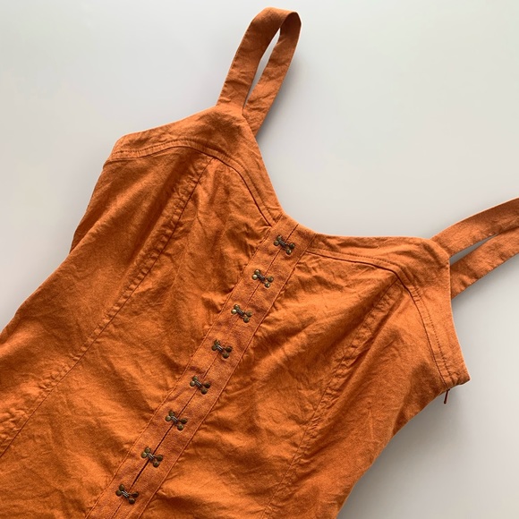 Leith Hook & Eye Corset Linen-Blend Mini Dress in Rust | Small - Picture 2 of 8